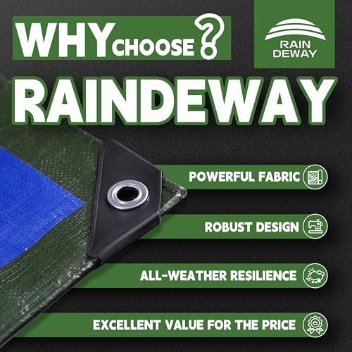 RAINDEWAY 15x20 Feet Tarps Heavy Duty Waterproof 10.5 Mil Outdoor Poly Tarp - Image 2