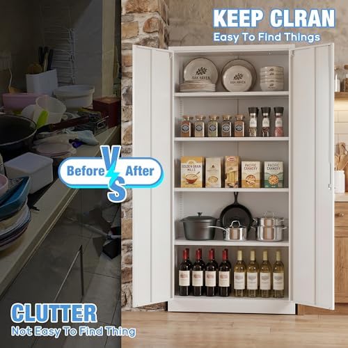 SUXXAN 71-Inch White Metal Storage Cabinet with Locking Doors - Image 3