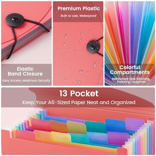 13 Pocket A6 Receipt Organizer, 2 Pack Small Accordion File Organizer, Coupon Organizer with Labels - Pink - Image 3