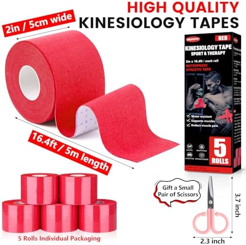 5 Rolls Red Kinesiology Tape, 2 inch x 16.4 Feet Kinetic Tape - Image 2
