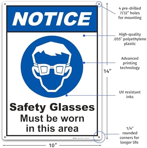 BRIMAR 10x14" Safety Glasses Must Be Worn Sign, .055" Polyethylene Plastic - Image 2