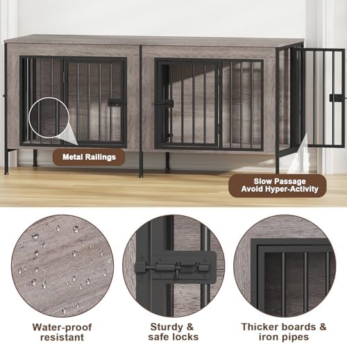 EasyCom 55.12" Dog Crate Furniture for 1 or 2 Dogs, 0-20 Pounds, Oak Grey - Image 6