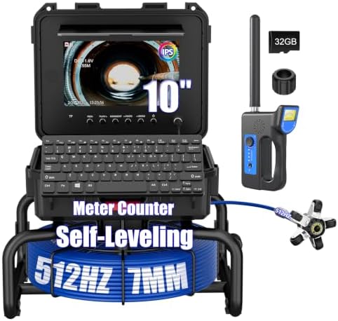 10 Inch IPS Sewer Inspection Camera with 512Hz Locator, 1080P AHD, 30/50M Cable, DVR, Auto Self-Leveling, 5X Zoom, TF Card, LED Lights for Pipe/Wall/Drain (100FT with Receiver) by JINXINEBAY