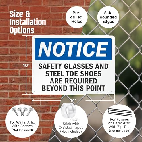 SmartSign Notice - Safety Glasses And Steel Toe Shoes Are Required Beyond This Point OSHA Metal Sign, 10 x 14 inches 40 mil Laminated Rustproof Aluminum, Made in USA - Image 3