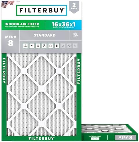 Filterbuy 16x36x1 Air Filter MERV 8 Dust & Allergy Defense (2-Pack) by Filterbuy