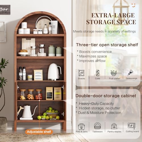 Ieejdn 71" Tall Arched Kitchen Pantry,Modern Fluted Wood Storage Cabinet with Doors,Adjustable Shelves,Organizer, Versatile Cupboard for Kitchen,Living Room,Dining Room,Bathroom,Walnut3 - Image 3