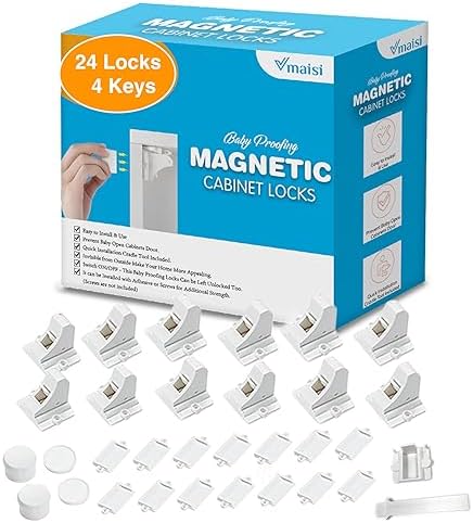 Vmaisi Adhesive Magnetic Locks for Cabinets & Drawers (24 Pack and 4 Keys + Cradle) by vmaisi