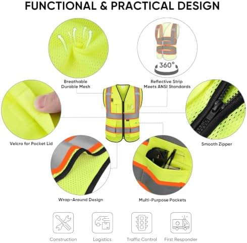 TICONN High Visibility Reflective Safety Vest for Men & Women, ANSI Class 2 - Image 2