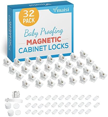 Vmaisi Adhesive Magnetic Locks for Cabinets & Drawers (32 Locks and 4 Keys) by vmaisi