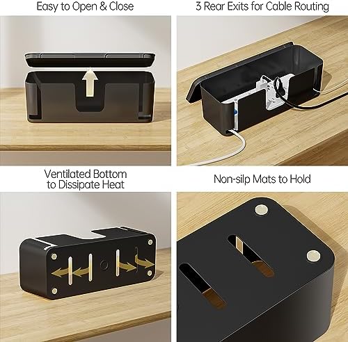 YECAYE 2 Pack Cable Management Box, Pet Friendly Cable Box Organizer for Home & Office, Child-Proof Floor Cord Cover, Cord Management and Cord Hider, Black - Image 7