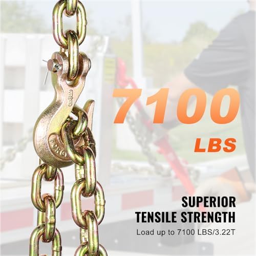 VEVOR G80 Transport Binder Chain, 3/8" x 10.3' Tow Chain with Clevis Grab Hooks, 7100 lbs Safe Working Load, Heavy Duty Trailer Logging Chain for Transporting Towing Truck Tie Down Binding Equipment - Image 5