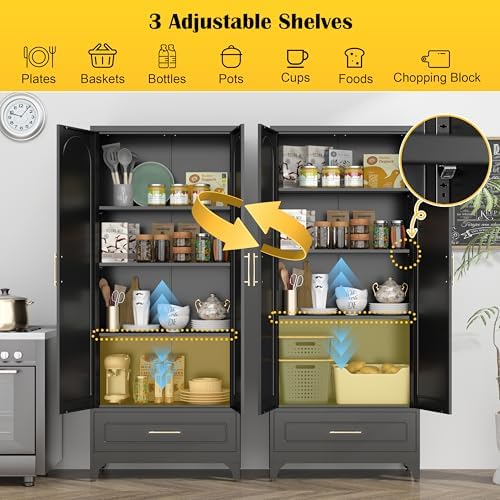 SteeLoong 75” Kitchen Pantry Cabinet, Metal Storage Cabinet with Drawer - Image 6