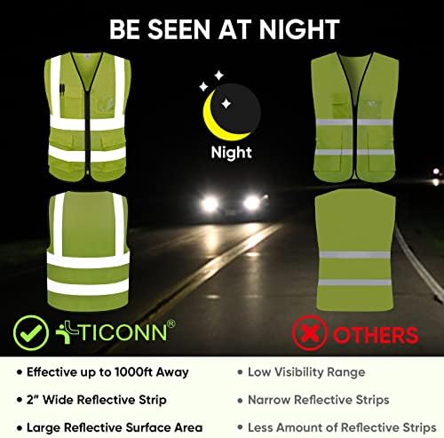 TICONN High Visibility Reflective Safety Vest for Men & Women, ANSI Class 2 - Image 3