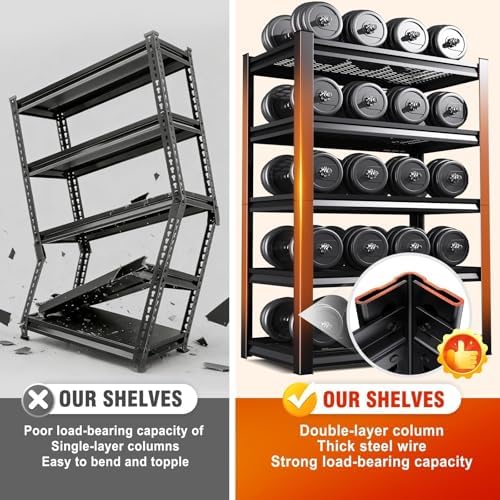 4-pack Storage Shelves, 2500lbs Garage Shelving,Adjustable Heavy Duty Shelving Unit,5T Tall Garage Shelves,Metal Standing Shelf Units,Utility Rack For Warehouse Industrial Basement 71.2*35.4*15.7 - Image 4