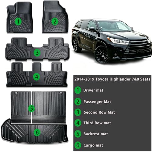 Floor Mats & Cargo Liners & Backrest Mat for 2014-2019 Toyota Highlander 7&8 Seats TPE All Weather Protection Car Floor Mats with Trunk Mat Covering The Backrest - Image 2