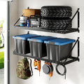 FLEXIMOUNTS 2-Pack 2x4 ft Garage Wall Shelving with 4 Hooks, Black by FLEXIMOUNTS