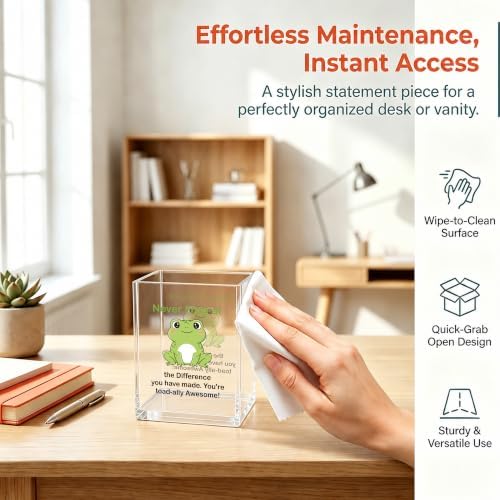 Inspirational Frog Office Acrylic Cosmetic Pen Pencil Holder Cup, Never Frog-et the Difference You Make Pencil Organizer, Cute Desk Accessories, Motivational Gifts for Women Men Teacher（A26） - Image 4
