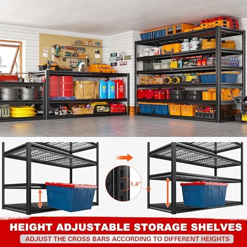 REIBII 3500LBS Garage Shelving, Adjustable Storage Shelves Heavy Duty, 6 Tier Heavy Duty Shelving, Metal Shelving Unit for Warehouse, Basement, Industrial, 55" W x 26" D x 84" H, Black, 3 Pack - Image 6