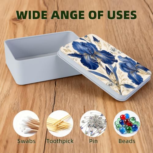 Royal Blue Iris Garden Metal Tin Box with Lid,Storage Container - Image 3