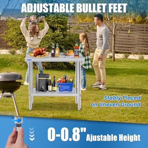 KUARBARR Stainless Steel Table for Prep & Work with Backsplash 24 x 36 Inches NSF Metal Commercial Kitchen Adjustable Under Shelf Worktable for Restaurant Home Outdoor - Image 5