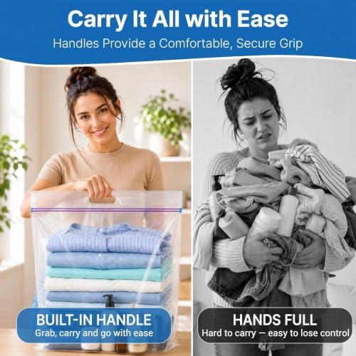 12 Pack 5 Gallon Large Zipper Storage Bags with Handle&Bottom for Clothing - Image 3