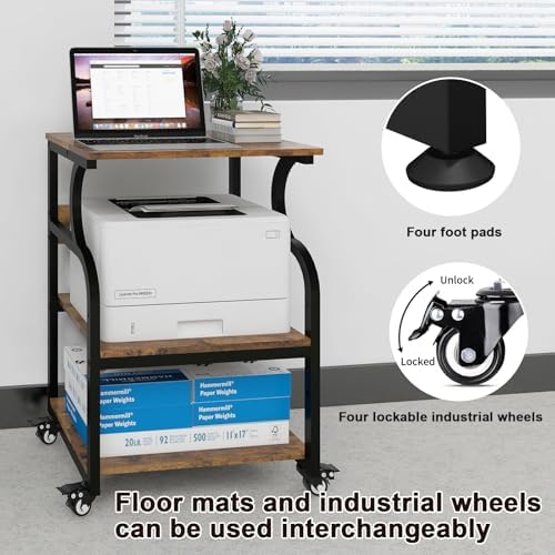 Natwind 3 Tier Large Printer Stand, 24"x20", with Charging Station,Retro - Image 6