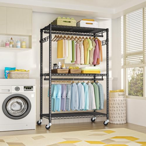 FUTASSI P1 Plus Rolling Clothes Rack, Heavy Duty Portable Closet Wardrobe - Image 5