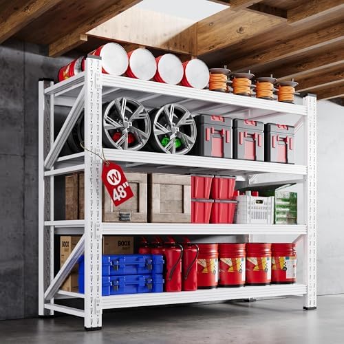 48” Wide Heavy Duty Metal Garage Shelving, White Steel Storage Shelf by AFAIF