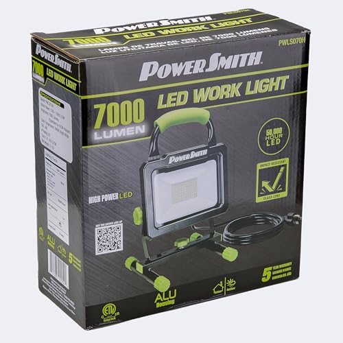 PowerSmith 7,000 Lumen Portable LED Work Light with Metal Stand and Housing, Sealed On/Off Switch, and 5 Year Warranty (PWLS070H) - Image 6