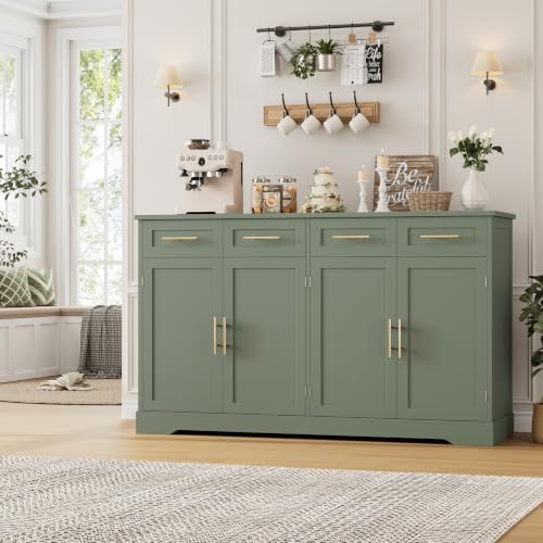 HOSTACK Sideboard Buffet Cabinet with Storage, Kitchen Cabinet, Green/Gold - Image 2