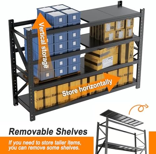 Heavy Duty Warehouse Shelving 4-Tier Industrial Steel Storage Shelves, 2600LB Capacity Per Shelf, Adjustable Shelves for Garage/Factory/Commercial Use (Black, W71*D24*H71) - Image 4