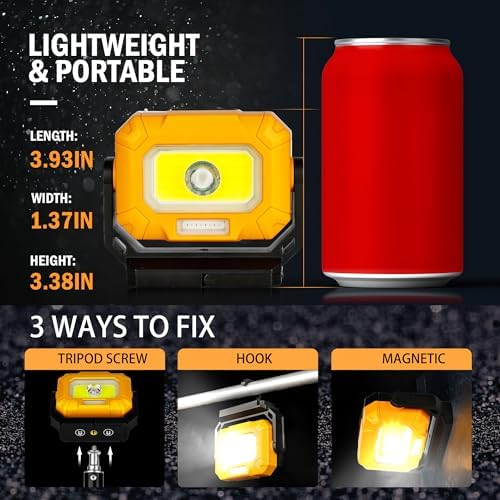 2 Pack Magnetic Work Light, 1200LM Rechargeable Shop Lights - Image 2