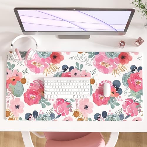 QIYI PU Leather Large Mouse Pad, Waterproof Desk Mat, 31.5" x 15.7", Peony by QIYI