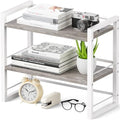 Office Desk Shelf Organizer, Wood Desktop Bookshelf Supplies Storage Rack, Shelf for Top of Desk and Dresser (Grey-2 Tier) by ART-GIFTREE
