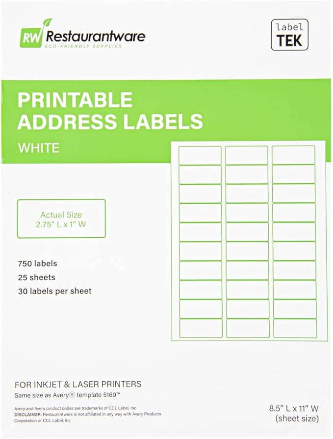 Restaurantware Label Tek 2.6 x 1 Inch Packaging Stickers 750 Premium Shipping by Restaurantware