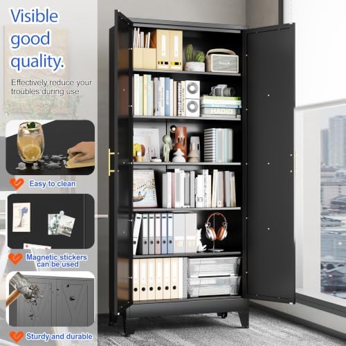 GAIOUS 74.8" Tall Kitchen Pantry Cabinet, Metal File Storage Cabinet Black - Image 3