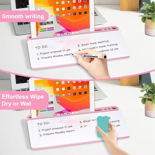 Desktop Glass Whiteboard with Storage, Desk Dry Erase White Board Pink - Image 4