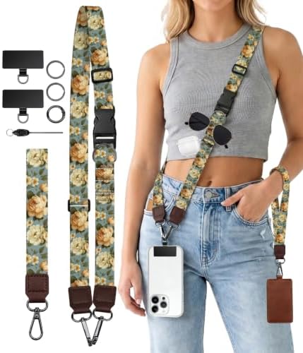 Vintage Peony Floral Phone Lanyard Crossbody Wrist Strap Women by Sukyerios