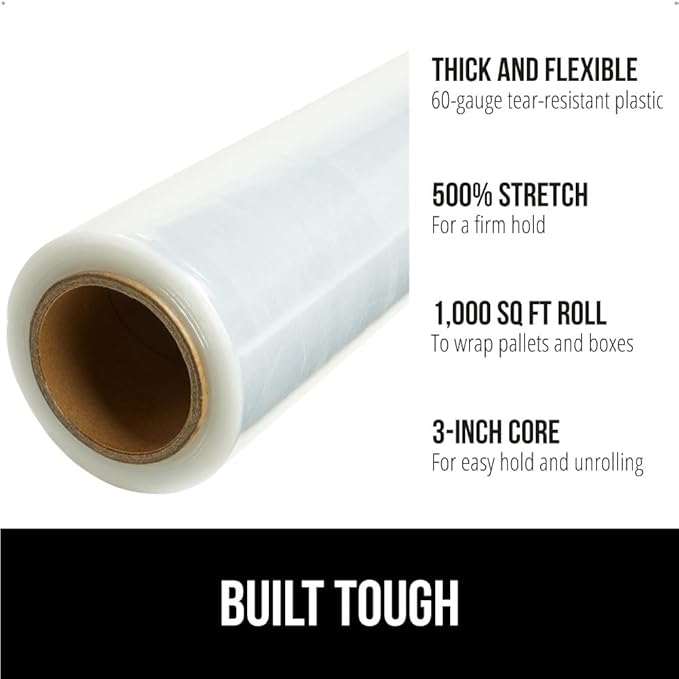 GORILLA GRIP 500% Stretch Film Heavy Duty Plastic, 2 Pack 1000ft Shrink Wrap - Image 2