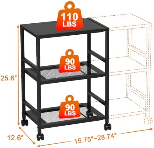 Expandable Metal Storage Shelves Rack with Wheels,3Tier Heavy Duty Shelving - Image 2