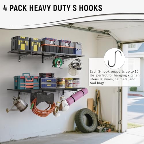 Garage Wall Shelves, 46"X12.5" Garage Shelving Wall Mounted, Heavy Duty Shelf Storage Rack with 4 Hooks, Black Organizer Floating Metal Shelf 160 LBS Capacity for Office, Basement, Laundry Room - Image 5