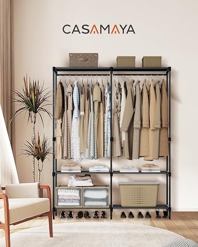 CASAMAYA Clothes Rack, Portable Closet, 54.3 Inch Large Capacity Wardrobe Closet, Clothes Storage Organizer with Shelves and 2 Hanging Rods, Easy to Assembly, Black PCT002B01 - Image 2