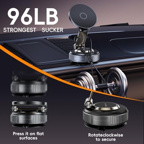 Magnetic Phone Holder for Car 2026 Heavy Duty Model 360° Adjustable Vacuum Suction Car Magsafe Phone Mount Cell Phone Holders for Your Car for iPhone 16 Pro Max 15 14 13 12 Plus (Metal Stand Rotor) - Image 4
