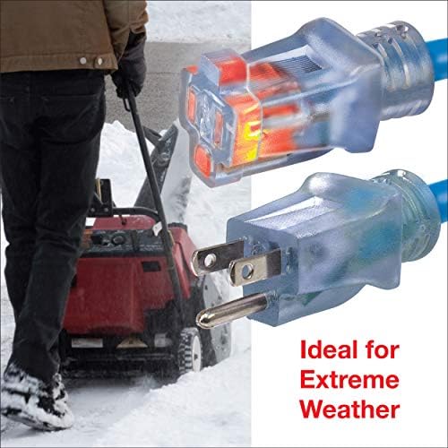 Clear Power Heavy Duty Outdoor Extension Cord - 100 FT, Blue | for Extreme Cold Weather -50°C, 16/3 SJTW, 3 Prong Grounded Plug, with Power Indicator Light (CP10075) - Image 4