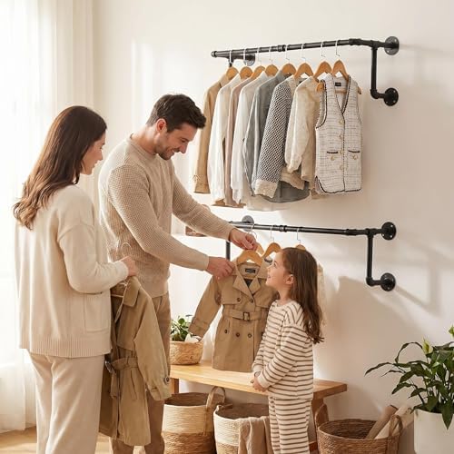 Industrial Pipe Clothing Rack, Hanging Clothes Rod, Wall Garment Rack - Image 4
