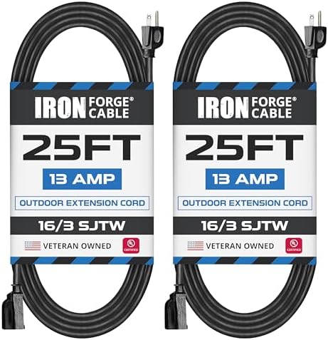 Iron Forge Cable 16 Gauge Heavy Duty Black Extension Cord, 25 Ft - SJTW by IronForgeCable