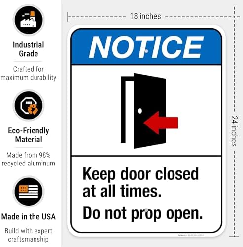 Keep Door Closed at All Times Do Not Prop Open Sign, ANSI Notice Sign, - Image 3