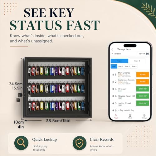 90 Key Lock Box Smart Key Organier Cabinet with Keypad & App for Office - Image 2
