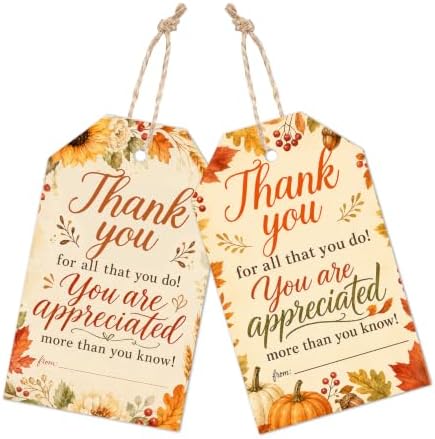 Thankful Fall Gift Tags with String, 50PCS Thanksgiving Hanging Tags for Gift Wrapping, Autumn Harvest Thank You Labels for Friendsgiving, Party Favors, Bakery Packaging - A02 by Yhtmbf