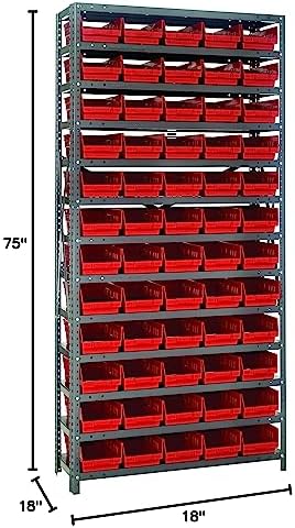 Quantum Storage Systems 1875-104RD Solid Heavy Duty 13 Shelves 60 Economy Red Bins 75" H x 36" W x 18" D - Image 2